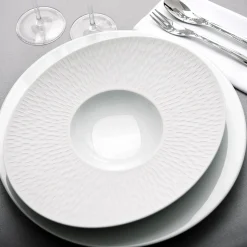 BOREAL SATIN BLANC Assiette gourmet ovale petit bassin 30 x 26 cm