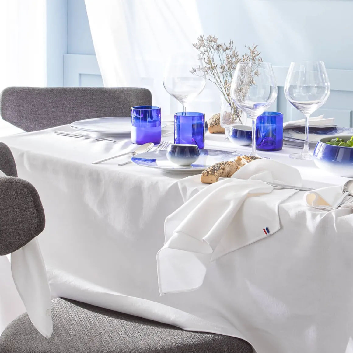 NUANCES COTON & LIN BLANC Coffret 6 serviettes rectangulaires 50x40 cm