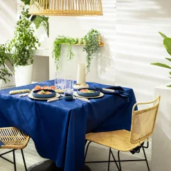 NUANCES COTON & LIN BLEU ROY Nappe rectangulaire 180 x 250 cm
