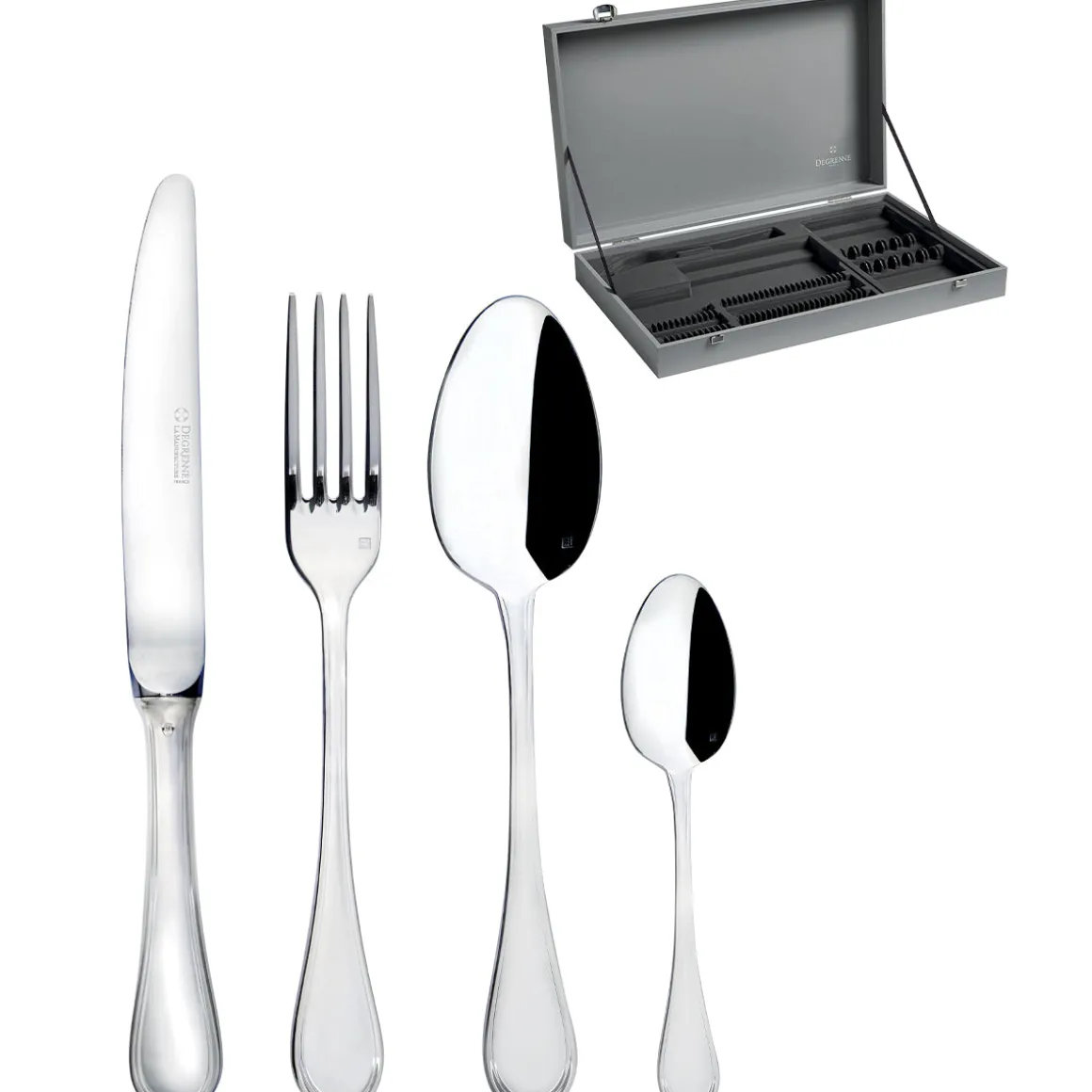 VIVALDI ARGENTE QUALITE HOTELIERE Colis écrin 50 pièces manche orfèvre lame unie